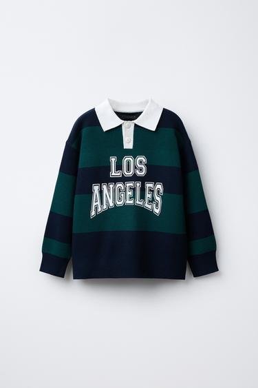 STRIPED VARSITY KNIT POLO JUMPER - Green stripe by Zara - Image 0