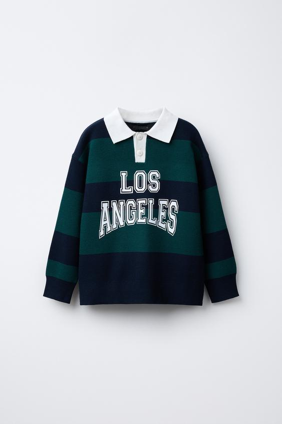 SUÉTER POLO DE MALHA VARSITY LISTRADO - Risca verde da Zara - Imagem 0
