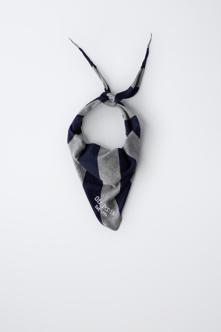 0FR. PARIS X ZARA EMBROIDERED TEXT SCARF — Anthracite grey
