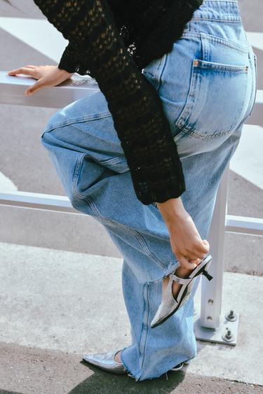 JEANS Z1975 ワイドレッグ ミッドライズ サイドシームミディアムブルーZaraのJEANS Z1975 ワイドレッグ ミッドライズ サイドシーム - ミディアムブルー 