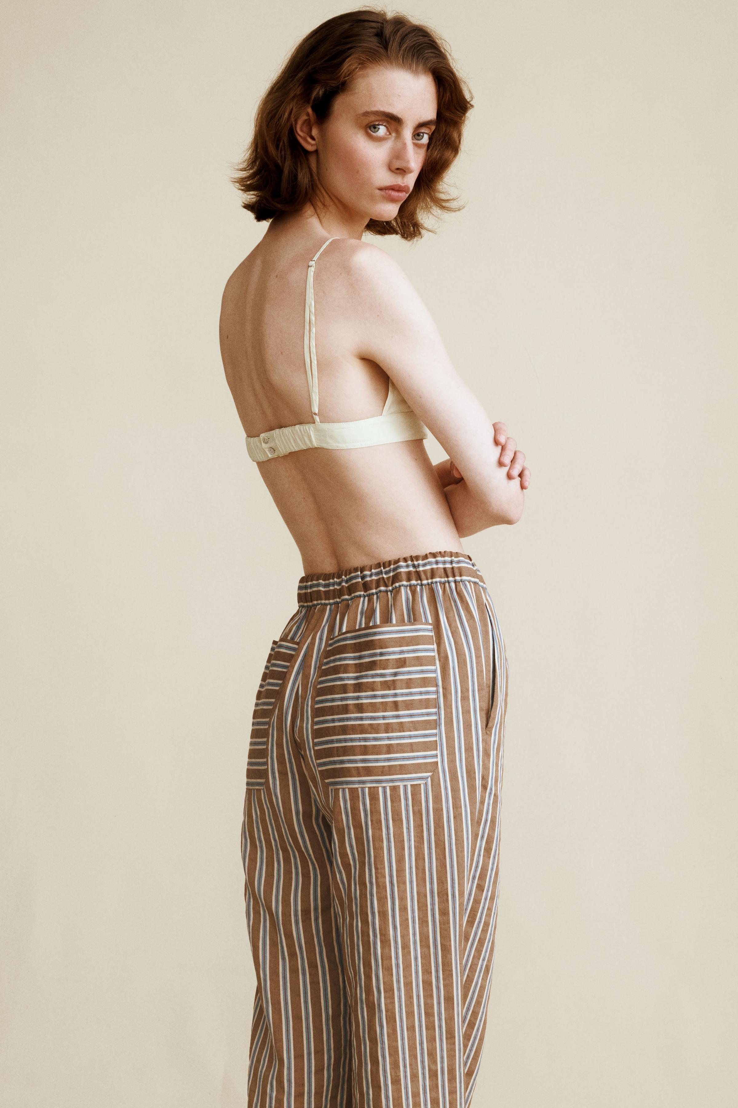 Женские брюки Zara STRIPED LINEN PANTS CREATED BY CARAMEL LONDON X — фото 4