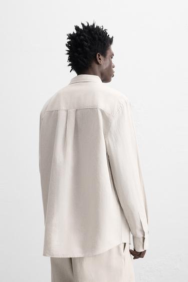 CHEMISE EN LIN ET COTON - Beige clair de Zara - Image 2