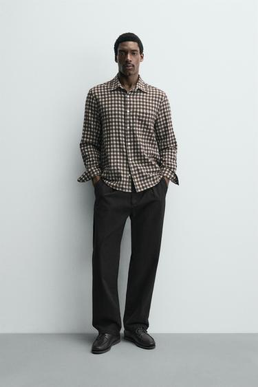 CHECK SHIRT WITH POCKET - Chocolate brown by Zara
