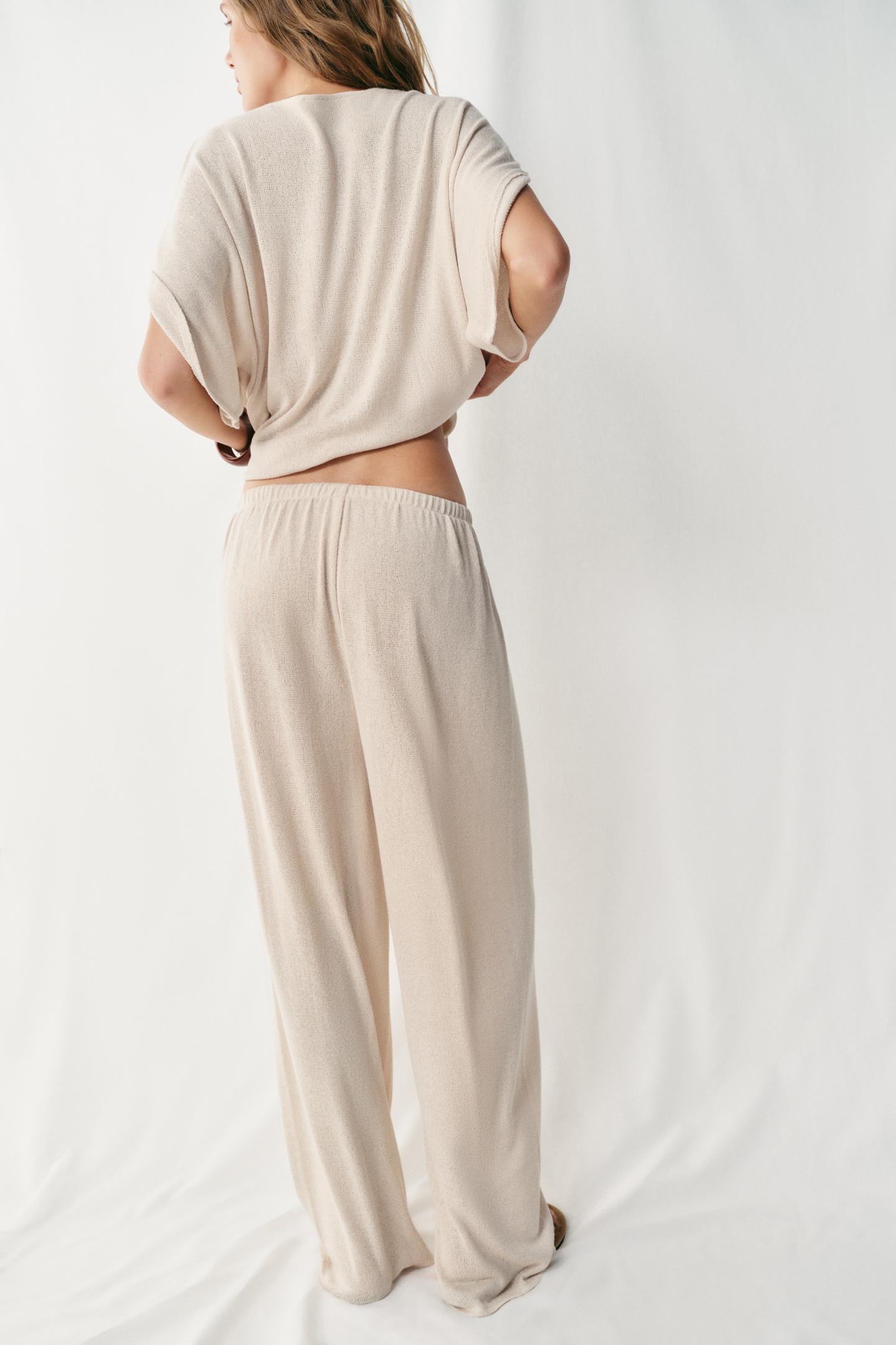 Женские брюки Zara Rustic Wide Leg, цвет: Светлый бежевый — фото 6
