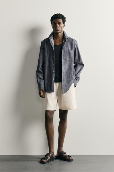 CAMISA REGULAR FIT BOLSILLO - Índigo de Zara - Imagen 0