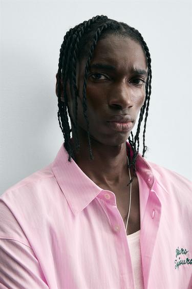 Zara TEXT STRIPED SHIRT - Pink