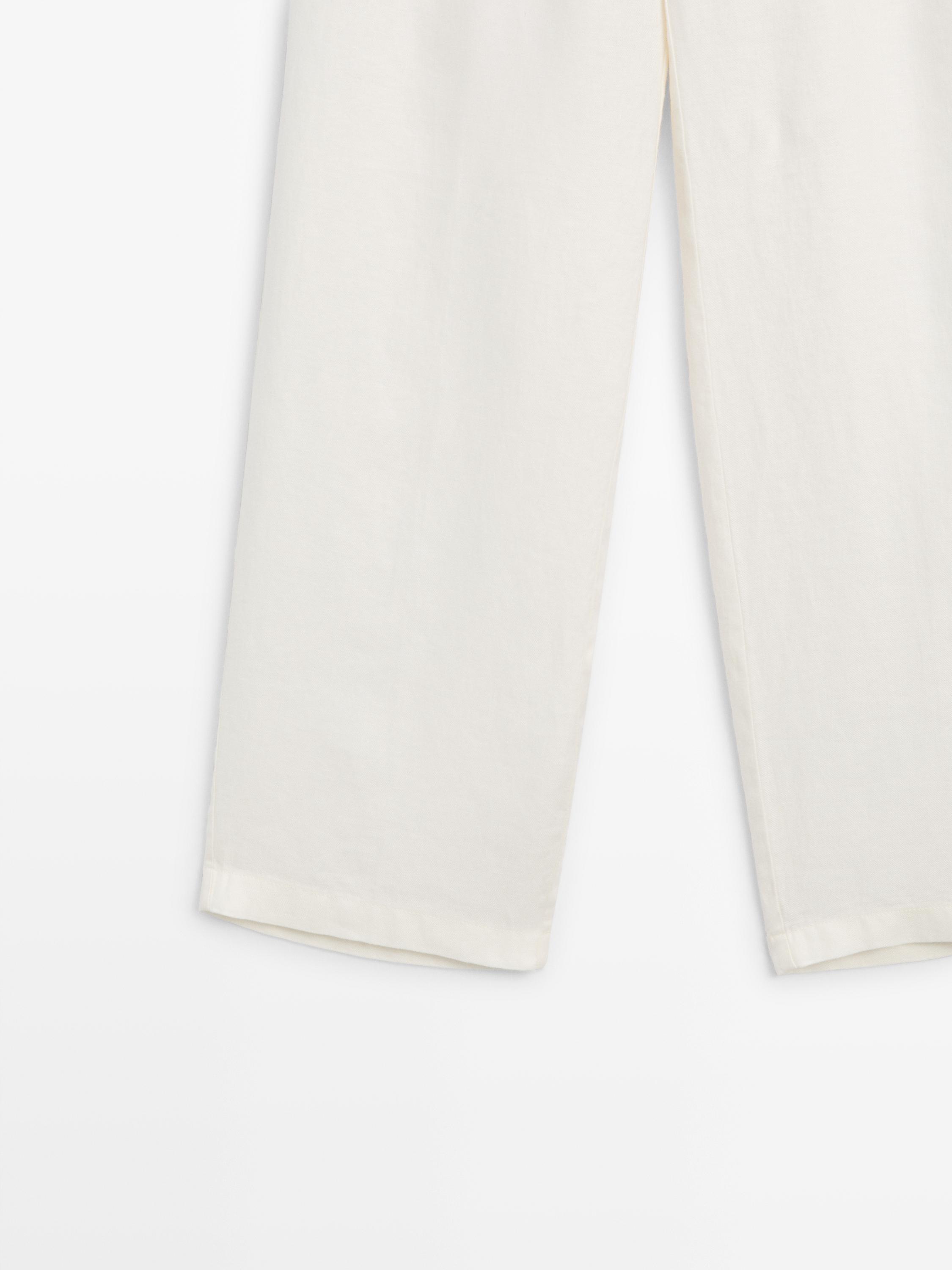 100% linen wide-leg elasticated trousers