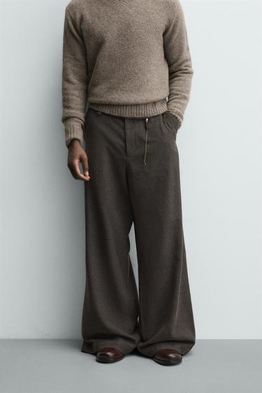 PANTALLONA WIDE FIT ME LESH DHE ZINGJIR LIMITED EDITION - Gri me cirka nga Zara