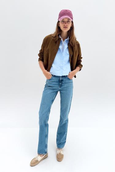 CAMISA OXFORD CROPPED MANGA ANCHA - Azulina de Zara - Imagen 0