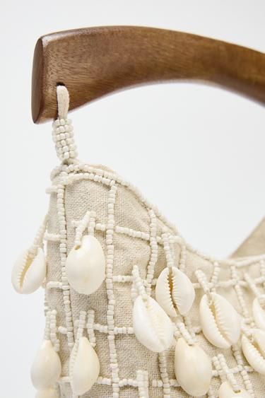 BEADED FABRIC BUCKET BAG - Light beige by Zara - Image 3
