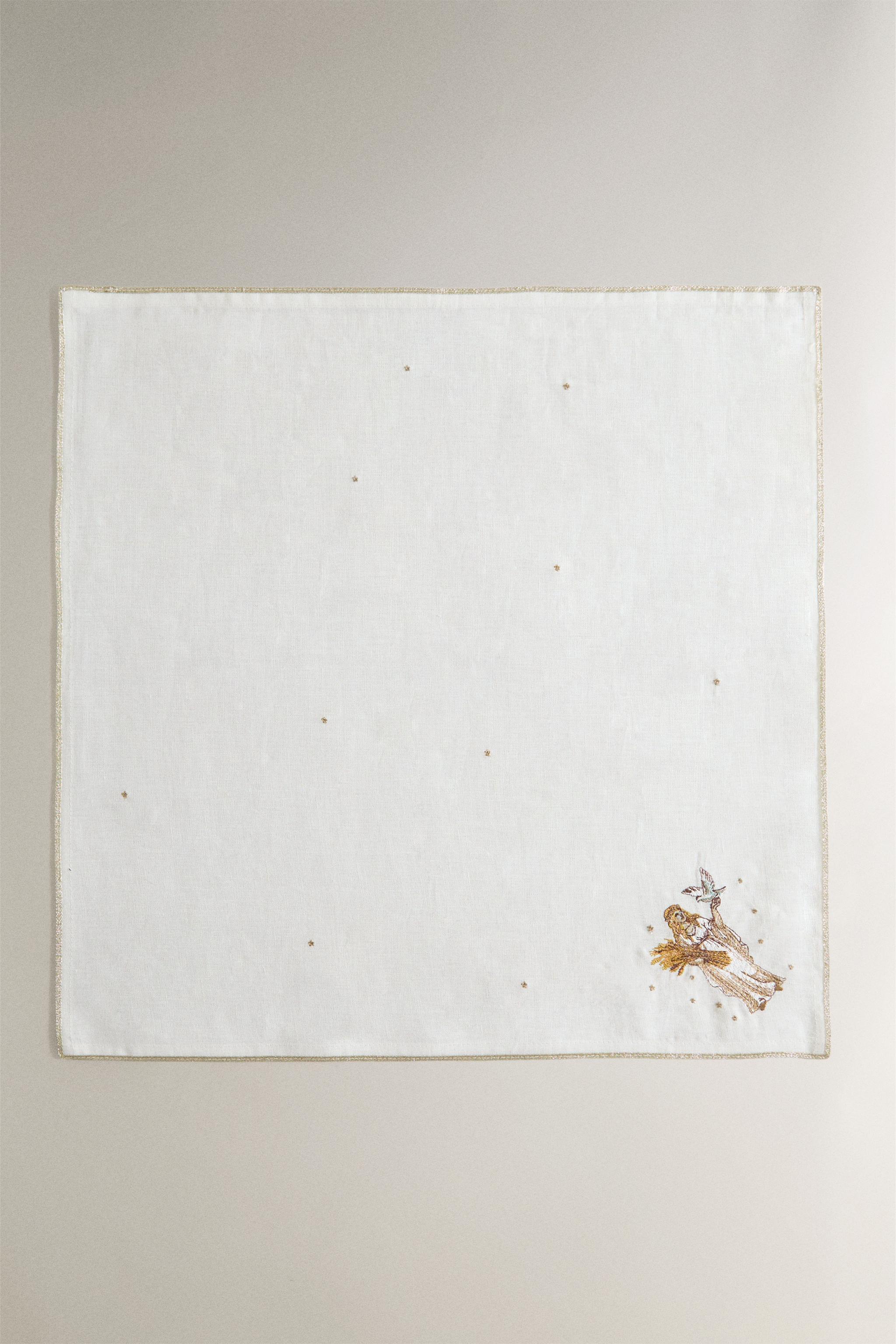 VIRGO EMBROIDERED LINEN NAPKIN | MARISA BERENSON — Ecru