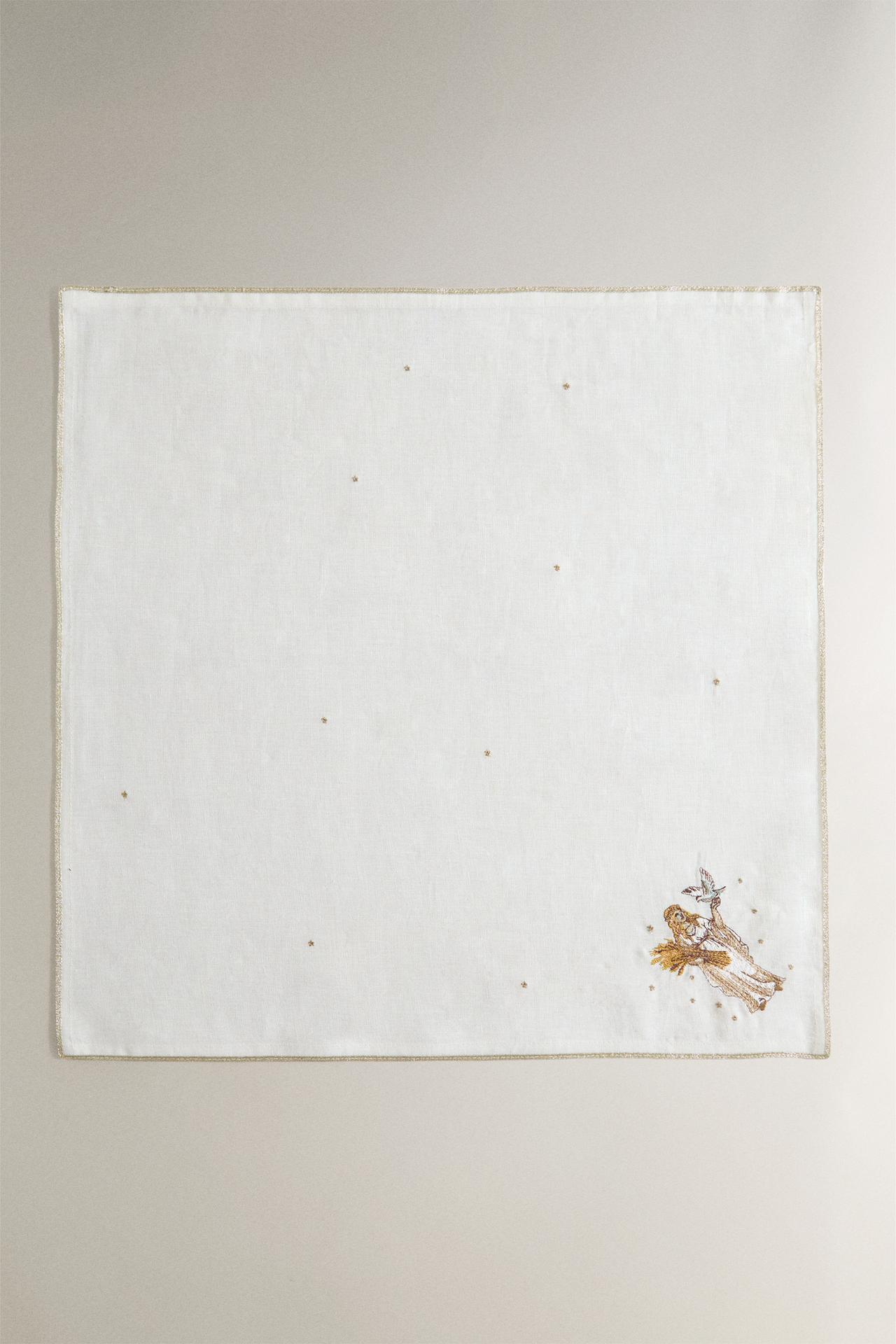 VIRGO EMBROIDERED LINEN NAPKIN | MARISA BERENSON — Ecru