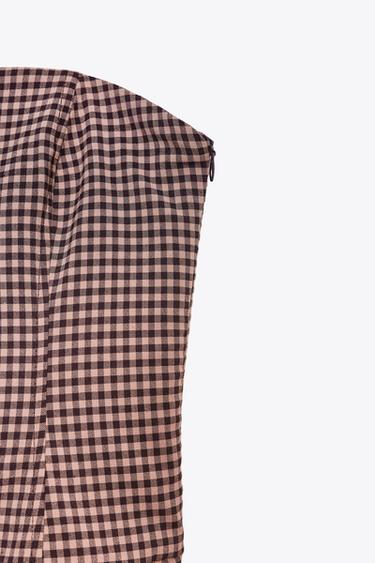 GINGHAM CHECK STRAPLESS MIDI DRESS - Dark pink by Zara - Image 9