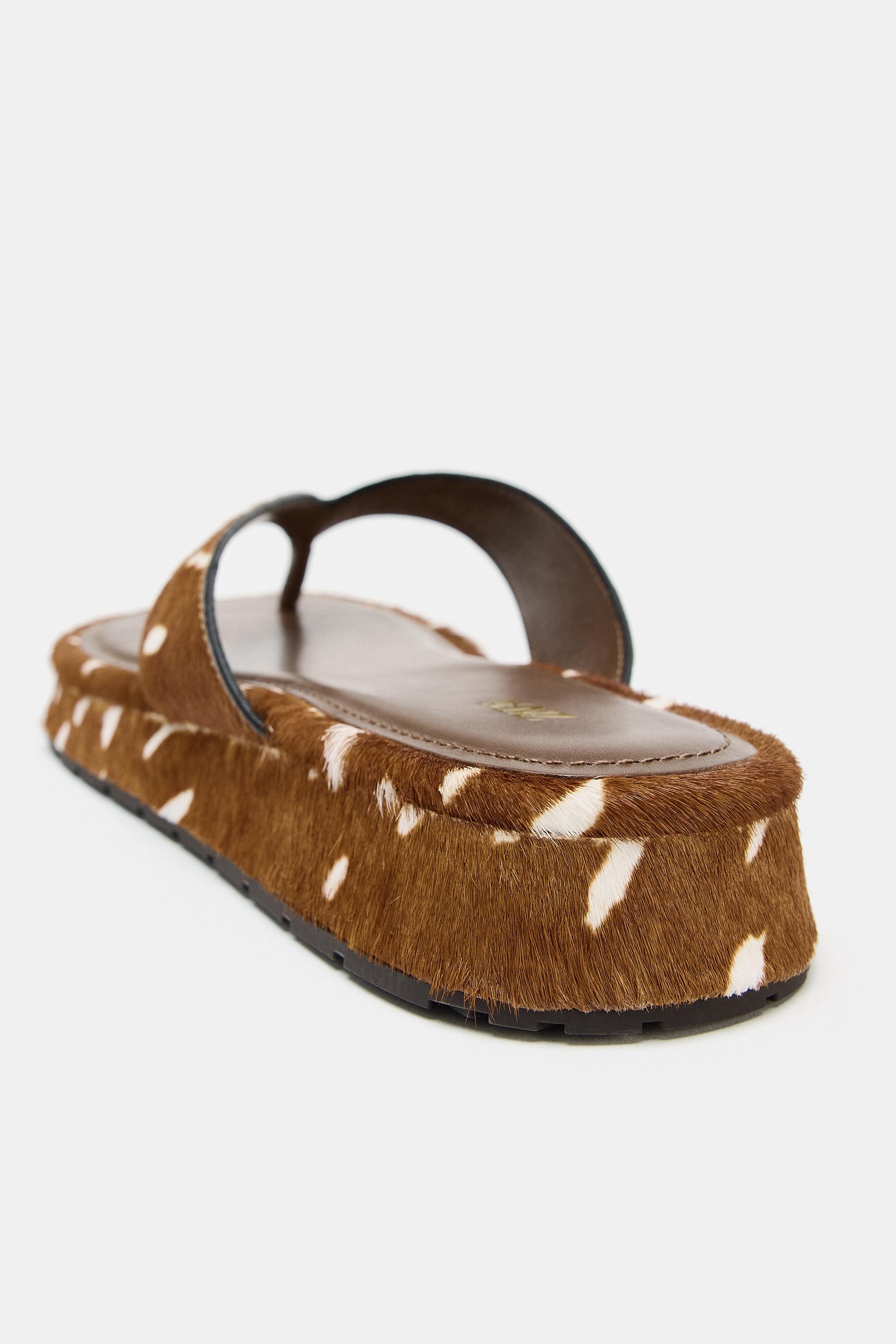 Женские сандалии Zara PRINTED LEATHER PLATFORM SANDALS — фото 6