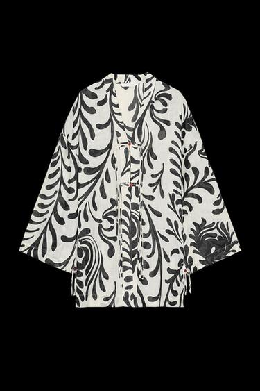 Zara ZW COLLECTION RAMIE PRINTED KIMONO - Light beige - Image 0