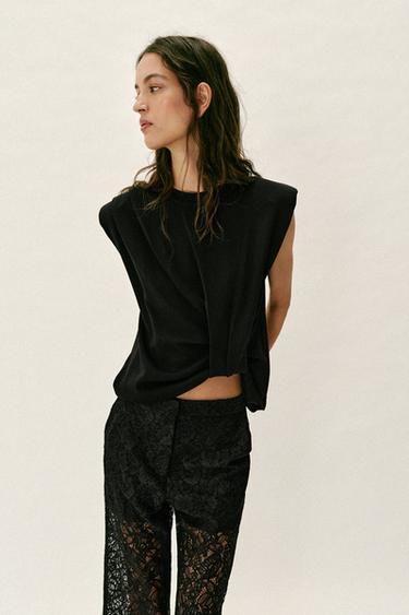 PANTALON DROIT DENTELLE - Noir de Zara - Image 2