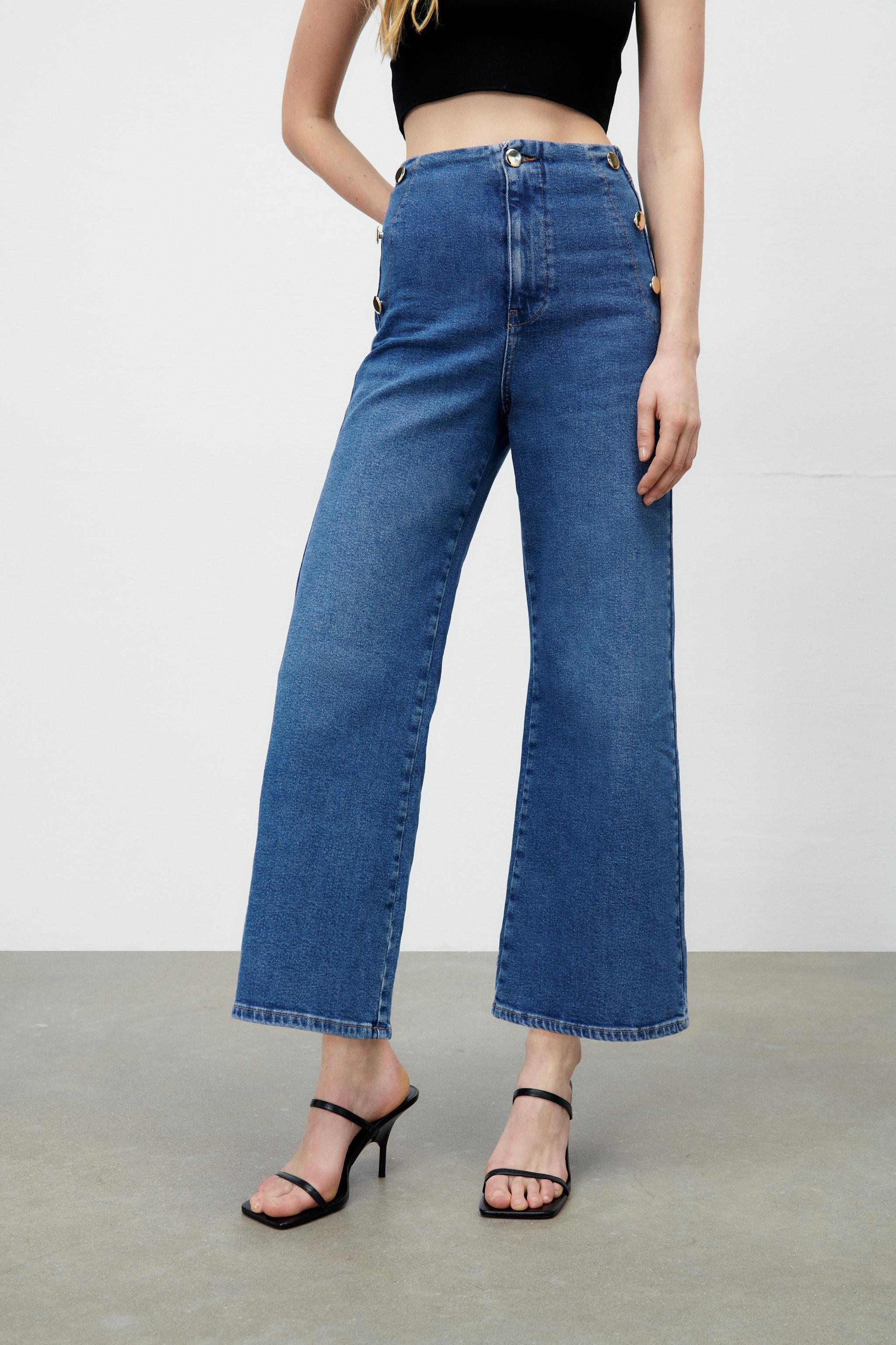 Z1975 CROPPED WIDE LEG BUTTONED JEANS - Mid-blue | ZARA United States