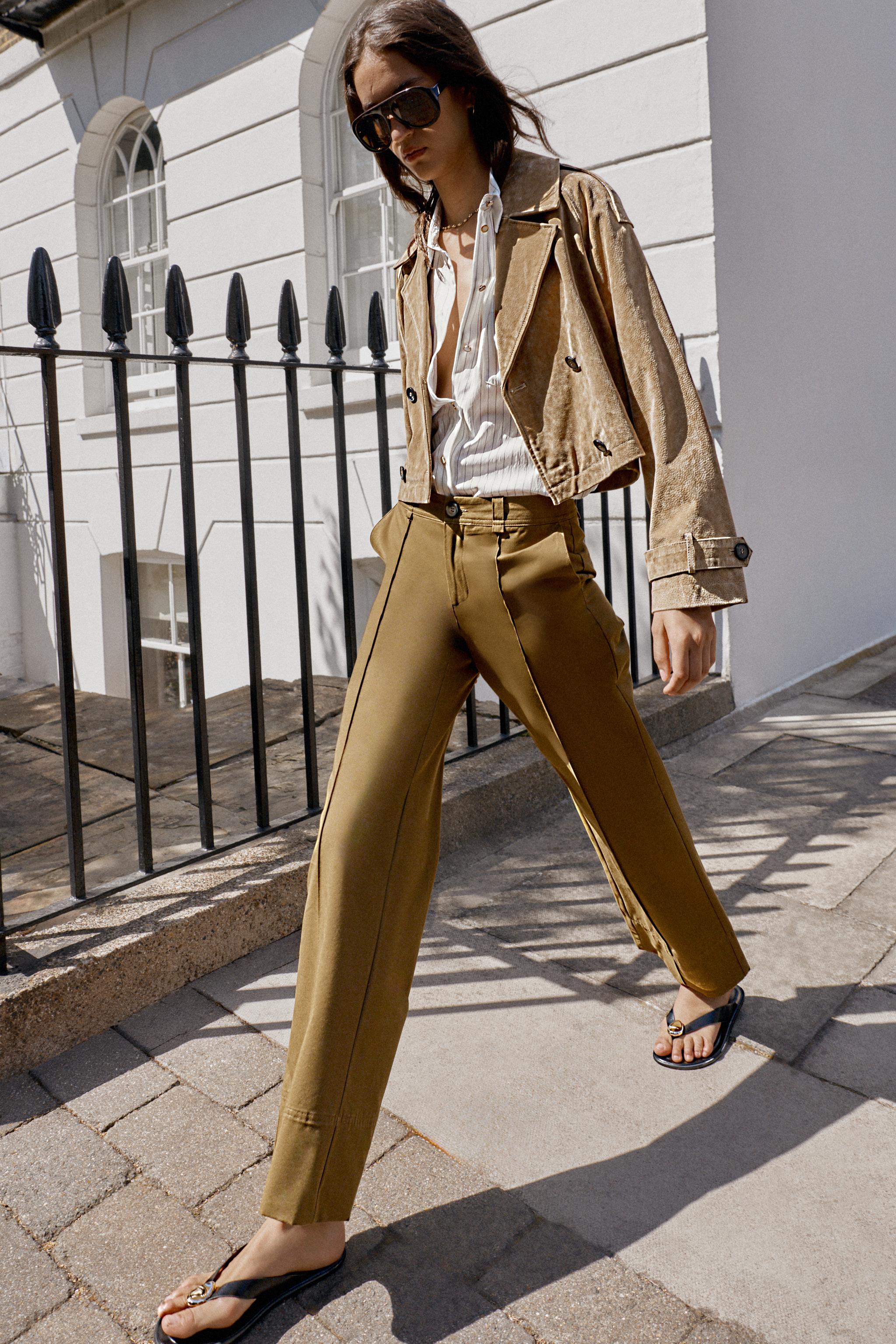 BOOTCUT SEAM DETAIL PANTS — Khaki
