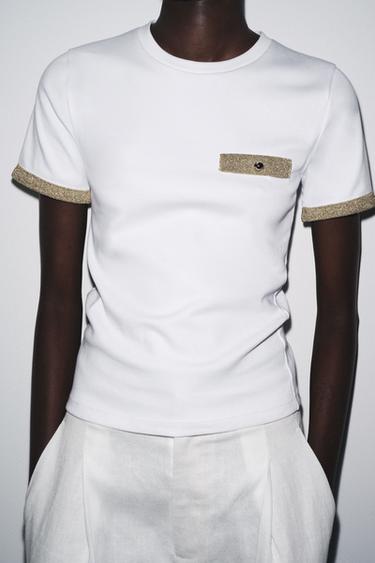 METALLIC THREAD T-SHIRT - White by Zara - Image 2