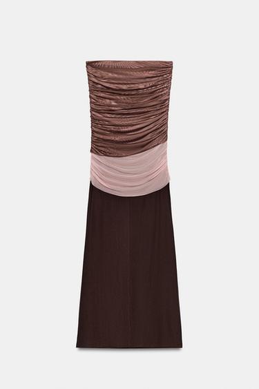 BANDEAU MIDI DRESS - Light brown by Zara - Image 5