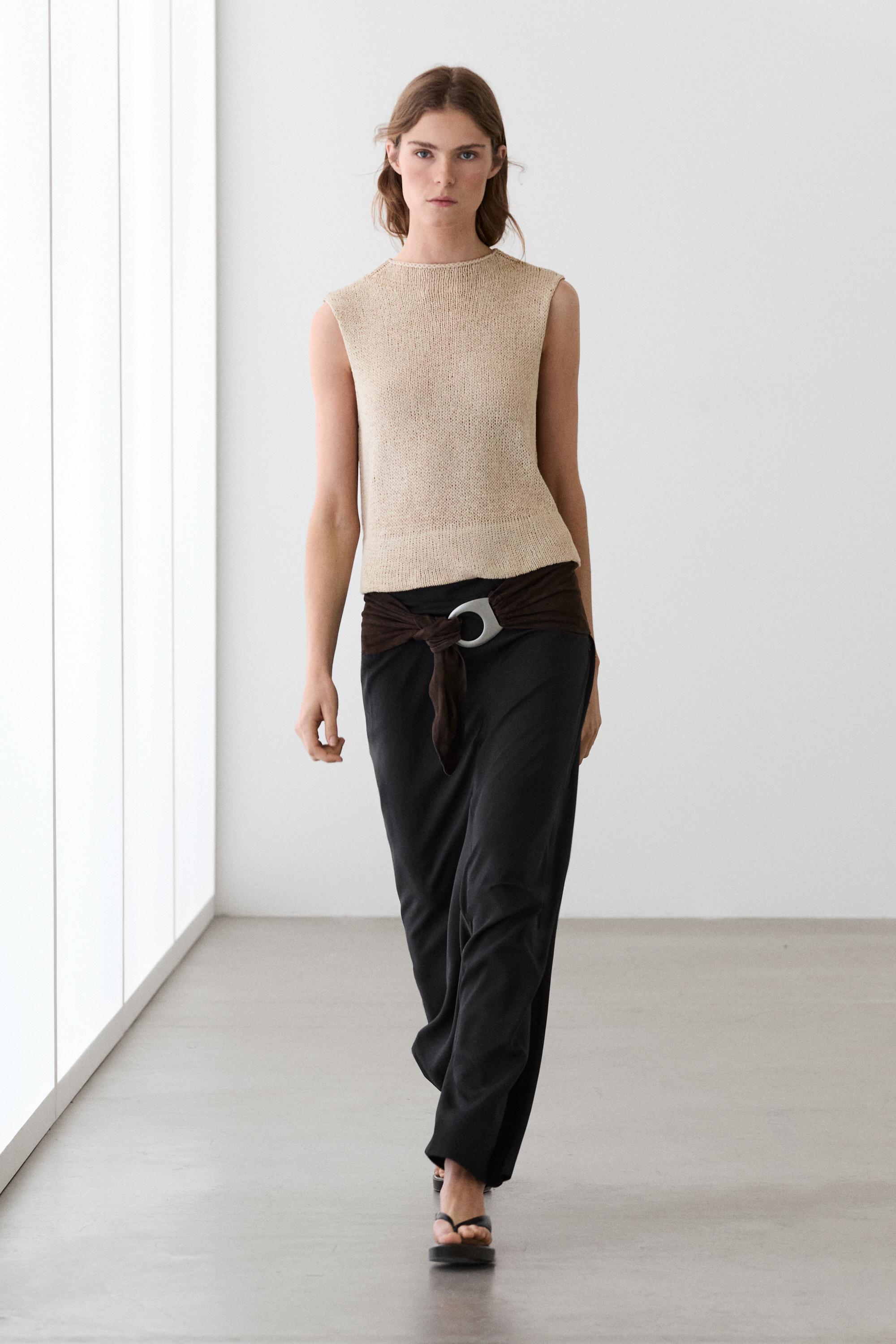 Linen blend knit top