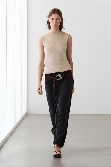 Top punto con lino - Beige claro de Zara - Imagen 0