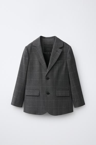Zara PLAID STRUCTURED SUIT BLAZER - Gray