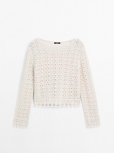 Jersey crochet calado con algodón - Crudo de Zara