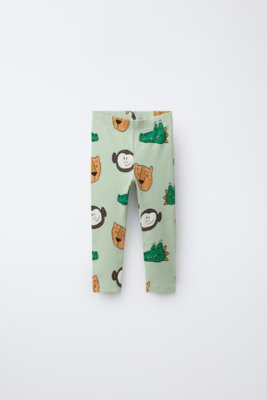 Zara RIBBED ANIMAL PRINT LEGGINGS - Light green