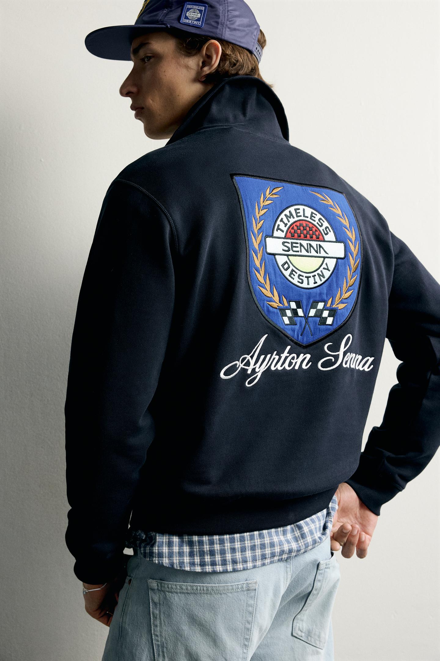 Мужская толстовка Zara Ayrton Senna © Senna Brands Embroidered Quarter-Zip, цвет: Тёмно-синий — фото 7