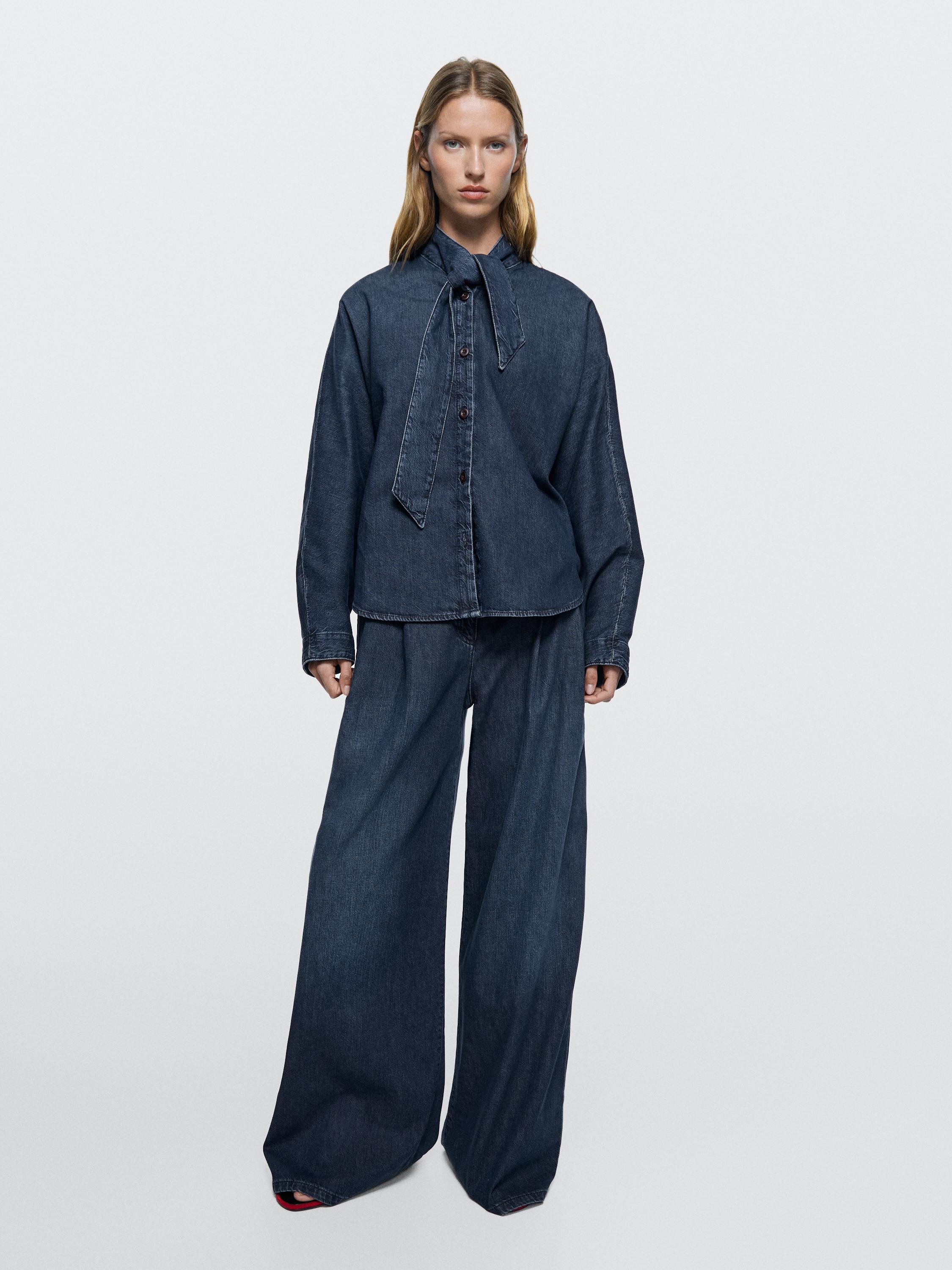 High-waist wide-leg darted jeans