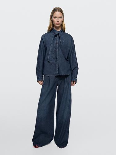 Zara High-waist wide-leg darted jeans - Blue - Image 0