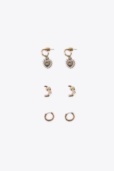 PACK OF 3 MOON, SUN AND RHINESTONE EARRINGS - Golden by Zara - Image 0