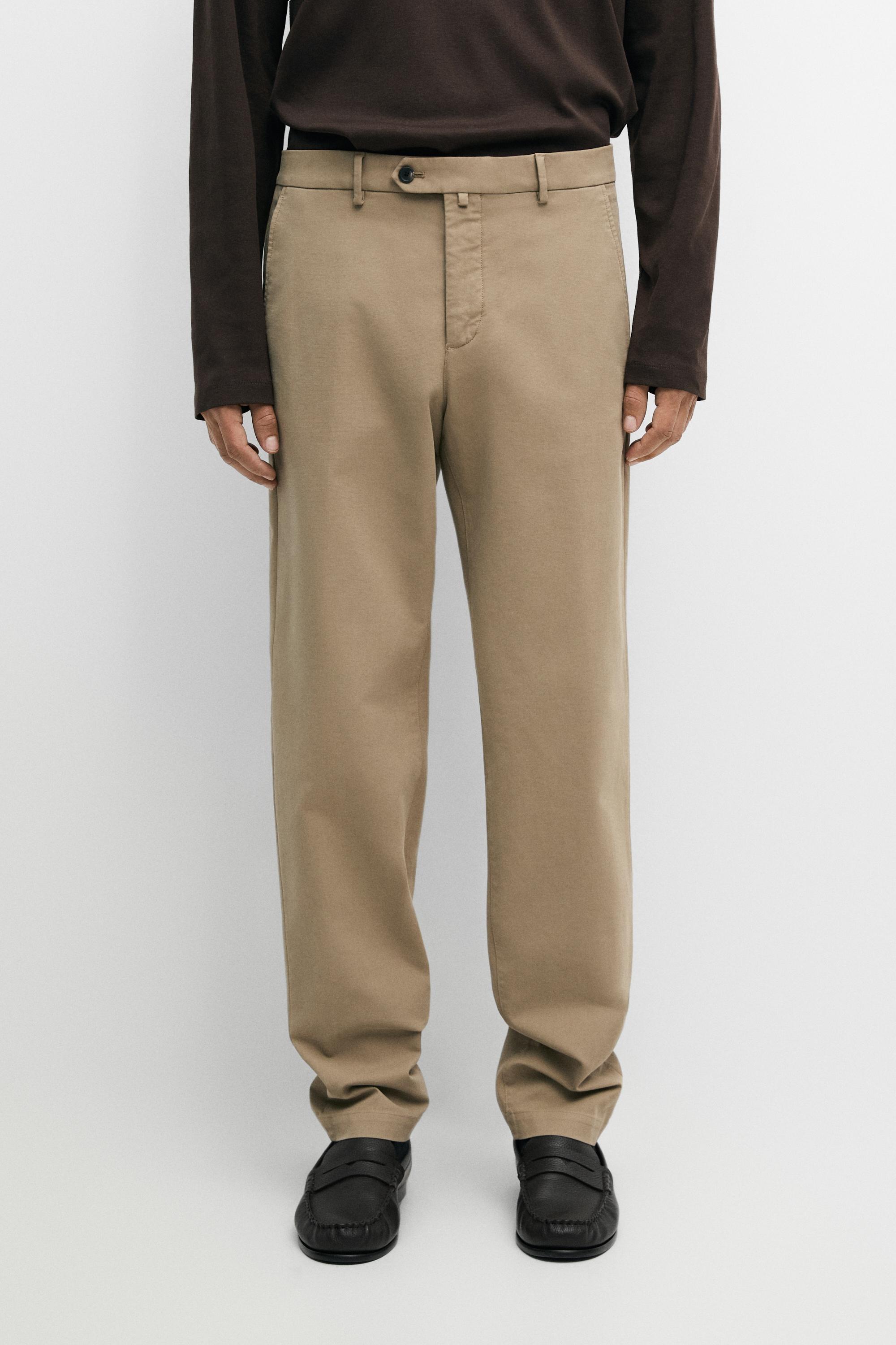 100% cotton slim fit pants — Beige