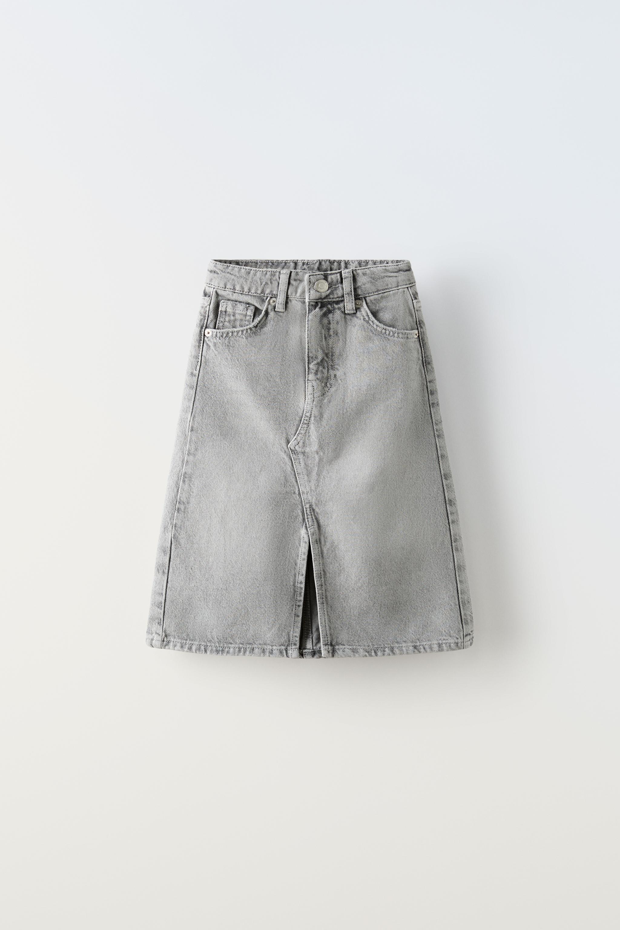 ミディ丈デニムスカート - グレー | ZARA Japan / 日本 