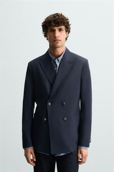 BLAZER CROISÉE AVEC LAINE - Bleu marine de Zara