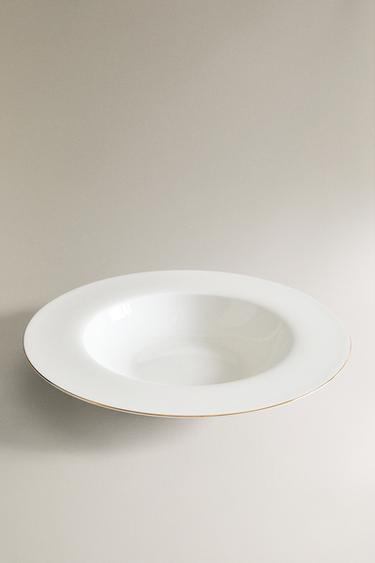 RIMMED BONE CHINA SOUP PLATE - Gold by Zara - Image 1