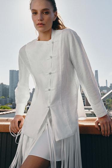 Zara 100% LINEN FIREMAN CLASP SHIRT ZW COLLECTION - White