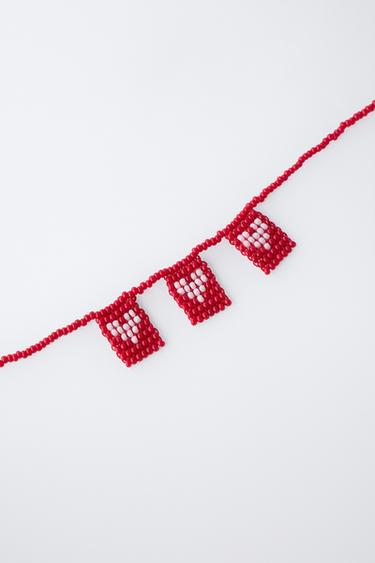 PACK OF TWO HEART BEAD NECKLACES - Red by Zara