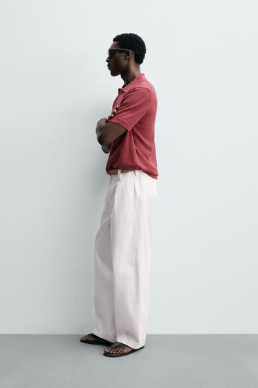REGULAR FIT TEXTURED KNIT POLO SHIRT - Dark pink by Zara - Image 3