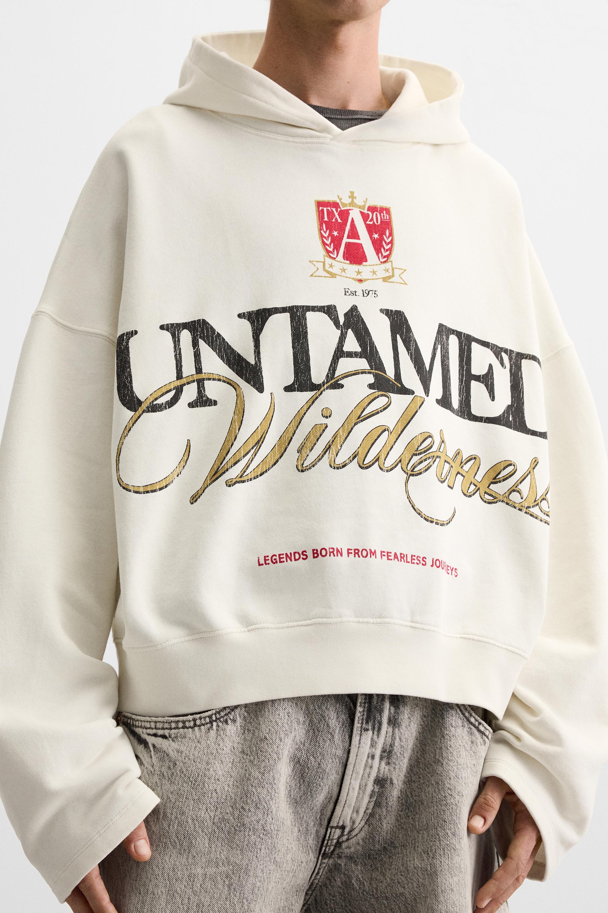 SWEATSHIRT WITH PRINTED SLOGAN - Ecru | ZARA UAE - Dubai