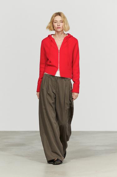 Cardigan zippé à capuche 100 % cachemire - Rouge de Zara - Image 0