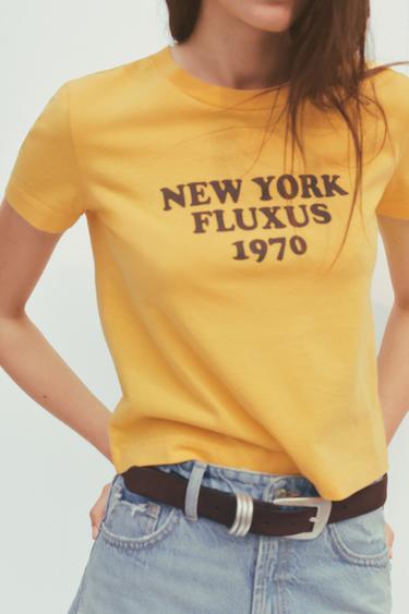 CAMISETA ALGODÓN TEXTO - Naranja de Zara