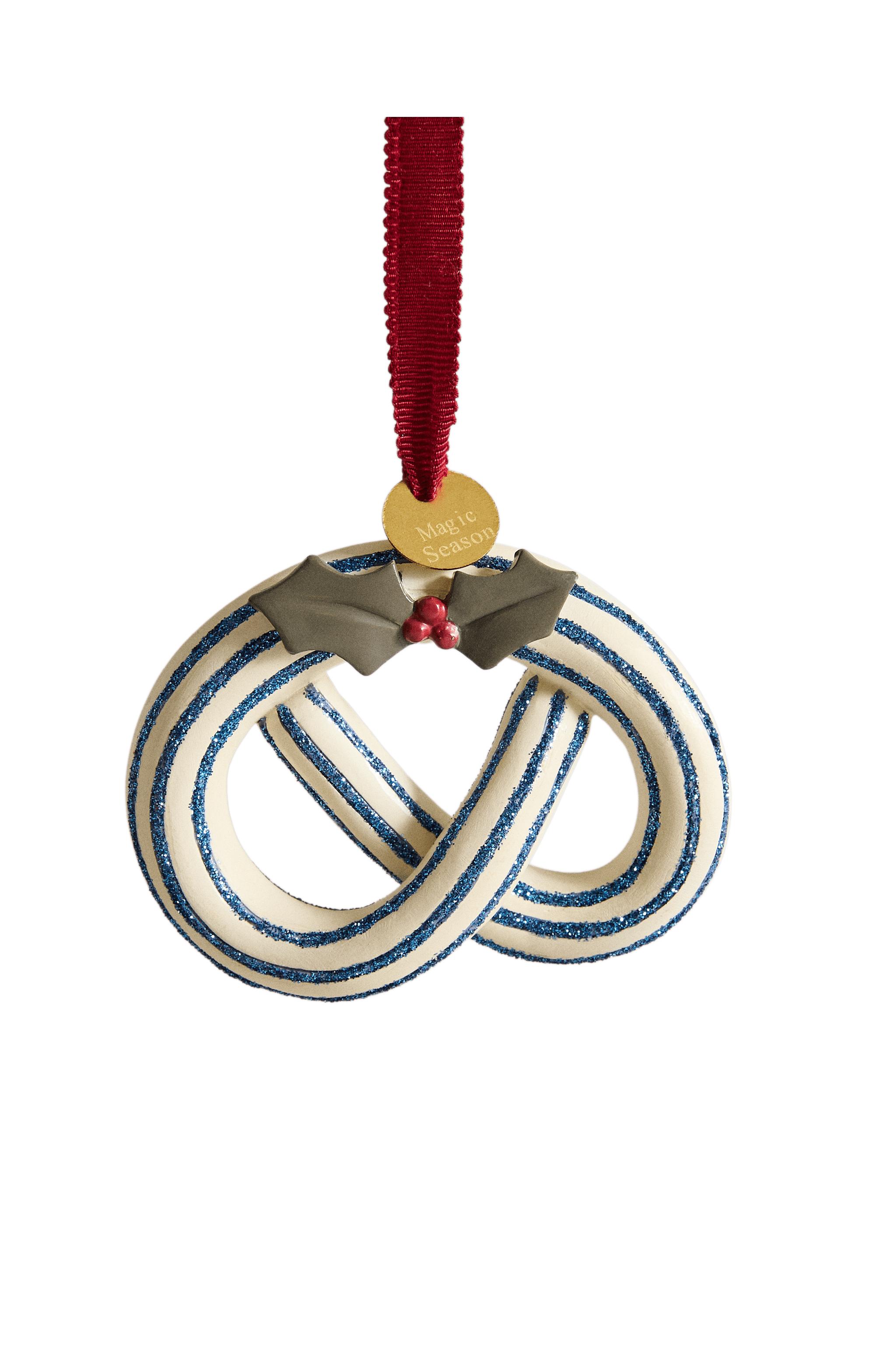 プレッツェル グリッター クリスマスツリーオーナメント - ブルー