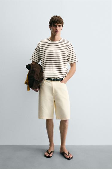 STRIPED RELAXED FIT T-SHIRT - Beige-brown by Zara - Image 0