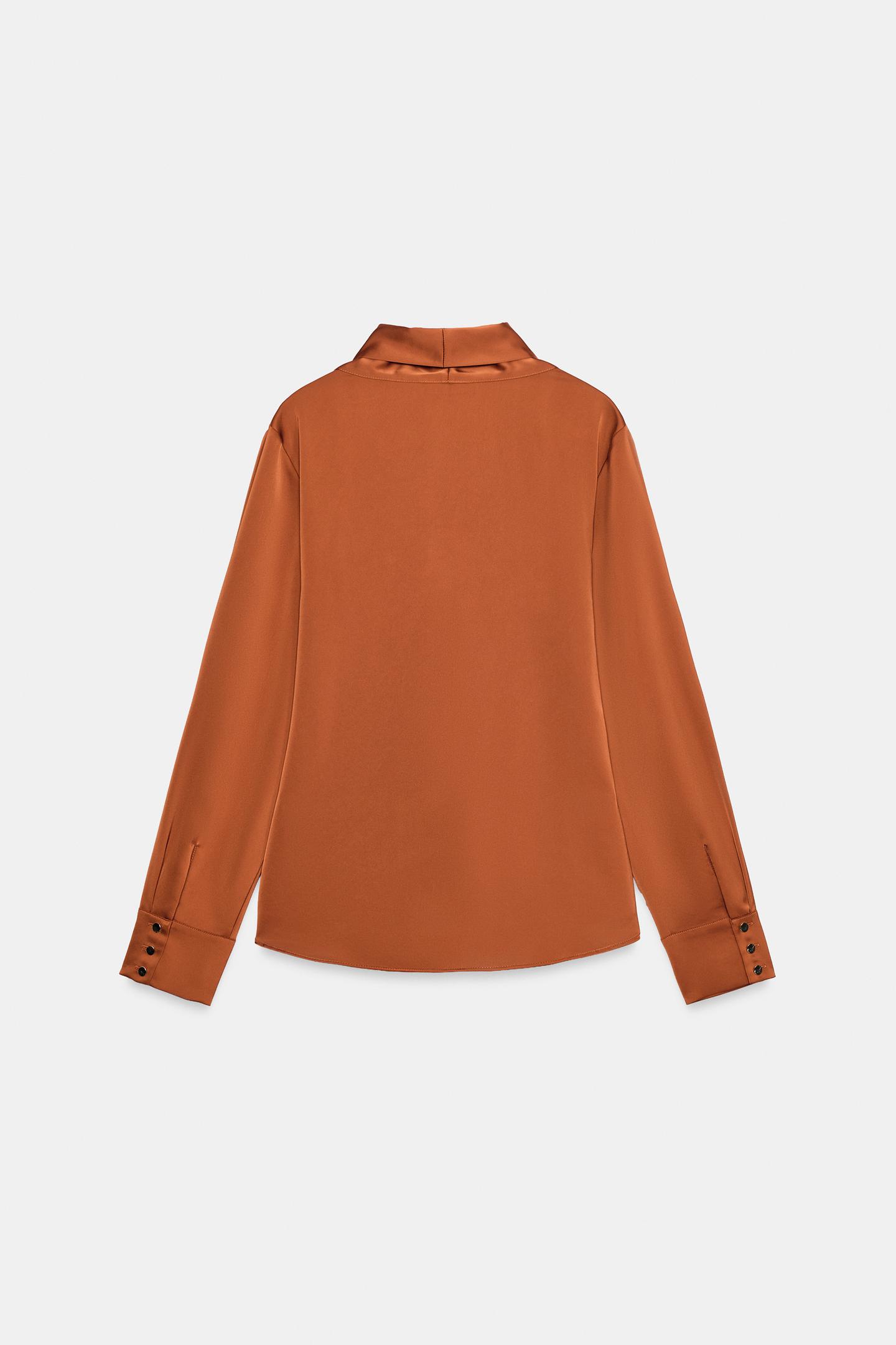 Женская блузка Zara Satin Bow Blouse, цвет: Оранжевый — фото 8
