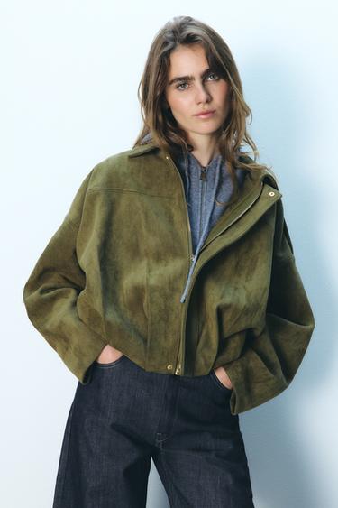 FAUX SUEDE BOMBER JACKET - mid khaki by Zara