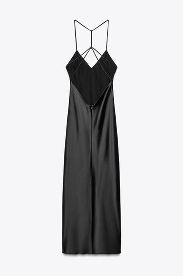 SATIN MIDI DRESS WITH CROSS STRAPS - Black by Zara - Image 7