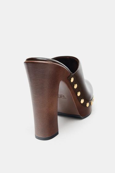 STUDDED HIGH HEEL CLOGS - Chocolate Brown by Zara - Image 4