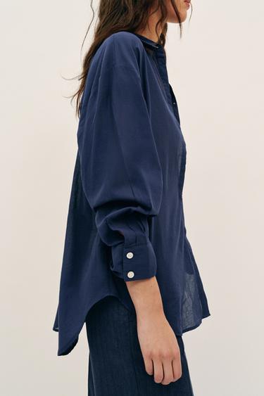 CHEMISE OVERSIZE EN COTON - Bleu marine de Zara - Image 2